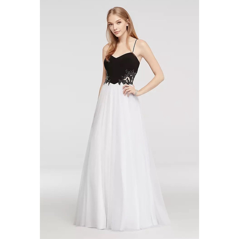 BA Nites Women's 7 Formal Evening Prom Party Dress-BlackWhite Diamond Accent NWT